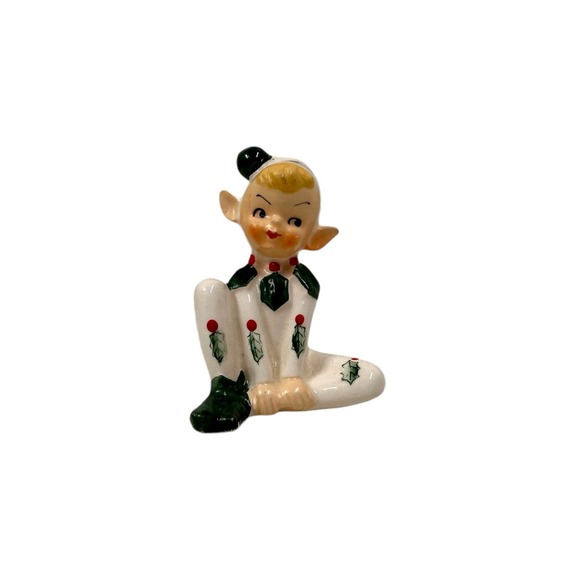 Lefton Vintage Christmas Holly Berry Pixie Elf Salt Shaker Japan Pre-owned - Picture 7 of 7